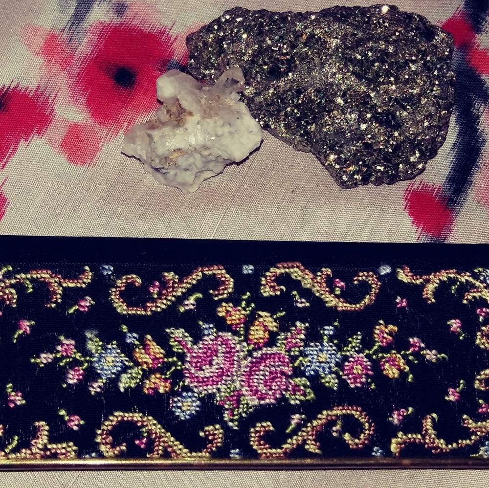 Vintage embroidered mirror and hair comb